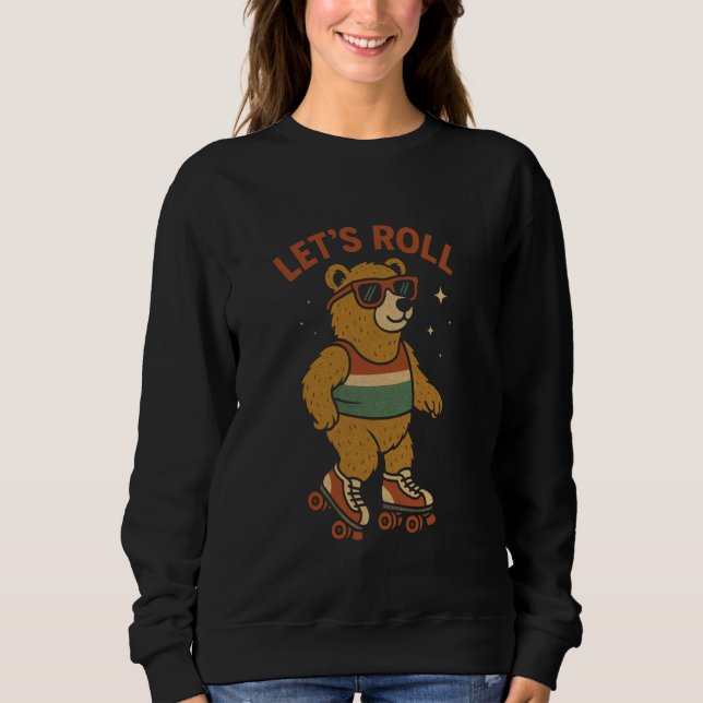 Sweatshirt Ours sur Roller Skates Roll Retro Comic Book (Devant)