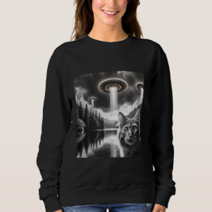 Sweatshirt OVNI Cat Maine Coon Alien Invasion Sci-fi Art