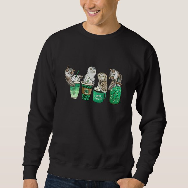 Sweatshirt Owl Birds Shamrock lucky charm irish St Patricks D (Devant)
