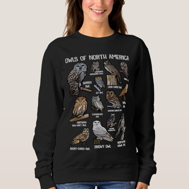 Sweatshirt Owls of North America Nocturnal Animal Bird  Owl (Devant)