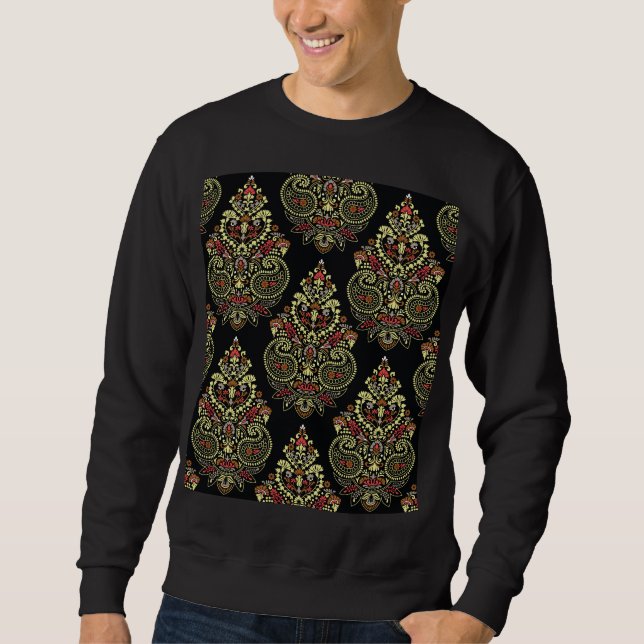 Sweatshirt Paisley, arrière - plan noir géométrique (Devant)