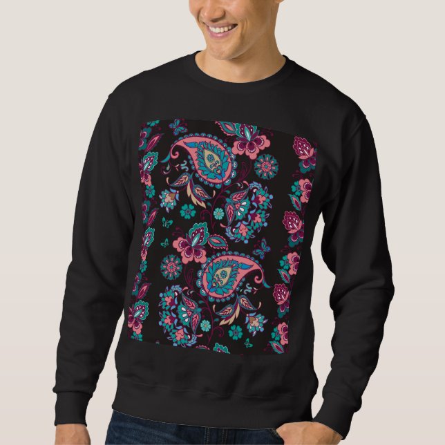Sweatshirt Paisley Stripe : Noir Décoratif Sans Seamless (Devant)