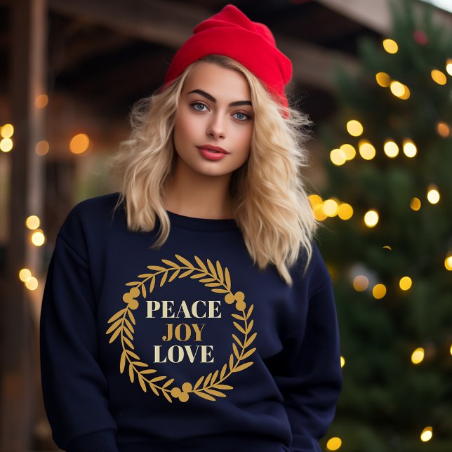 Sweatshirt Paix, Joie, Amour Gold Noël Wreath Moderne (Créateur téléchargé)