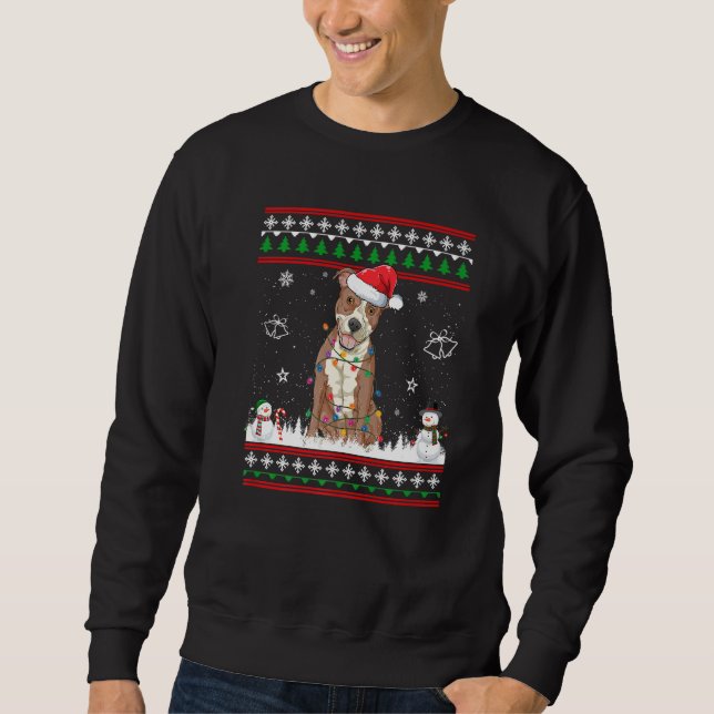 Sweatshirt Pajama de Noël Pitbula Santa Hat Tree Light Chien (Devant)