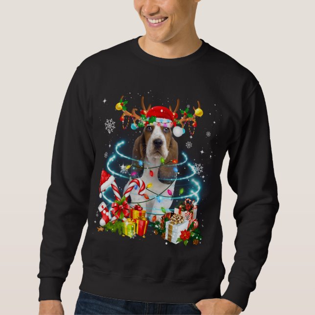 Sweatshirt Pajama de sapin de Noël de Basset (Devant)