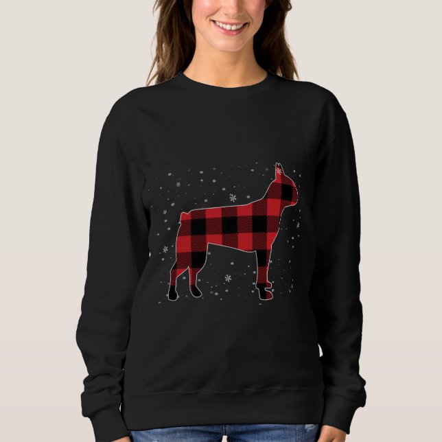 Sweatshirt Pajamas de Noël Red Plaid Buffalo Boston Terrier (Devant)