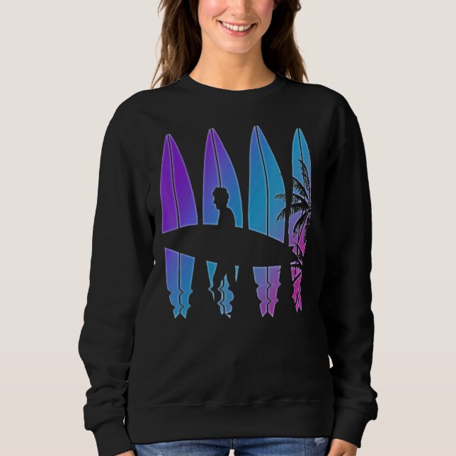 Sweatshirt Palm Trees Surfer Synthwave Surf Planche Vaporwave (Devant)