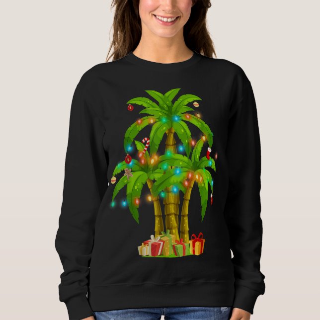 Sweatshirt Palmier de Noël Lumières de noix de coco tropicale (Devant)