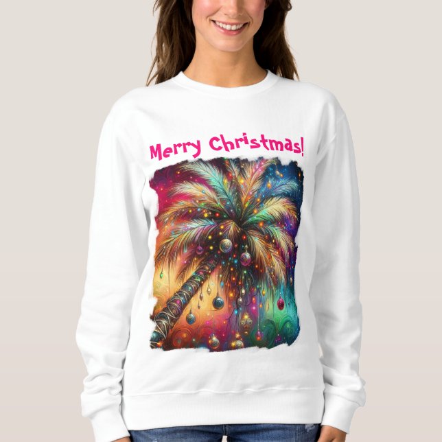 Sweatshirt Palmier de Noël Whimsical Tropical Beach Vivid (Devant)