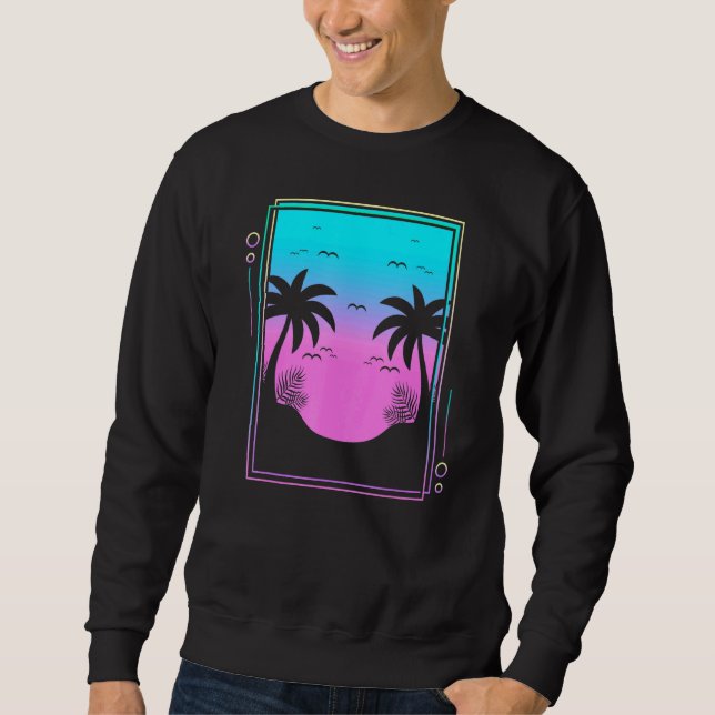 Sweatshirt Palmiers des années 80 Sunrise Beach Vapeur d'été  (Devant)