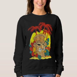 Sweatshirt Palmiers Masque Tiki Hawaïen Soirée Luau Polynésie