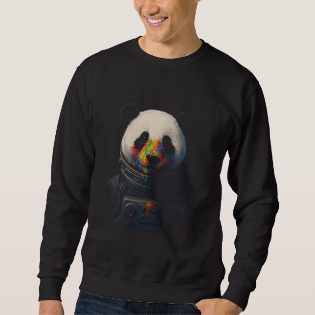 Sweatshirt Panda astronaute avec éclaboussure de peinture néo (Devant)
