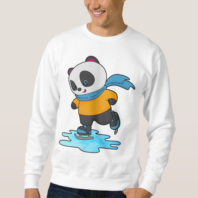 Sweatshirt Panda au patinage sur glace avec patins sur glace  (Devant)