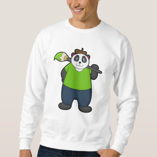 Sweatshirt Panda comme peintre avec pinceau (Devant)