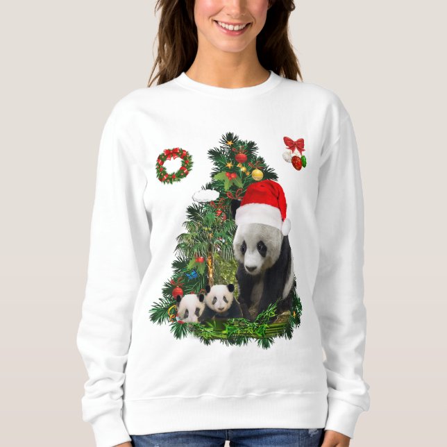 Sweatshirt Panda porte le T-shirt de Noël (Devant)