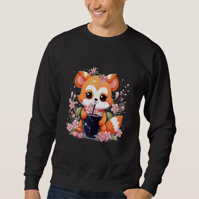 Sweatshirt Panda Rouge Boit Boba Tea Bubble Cherry Blossom (Devant)