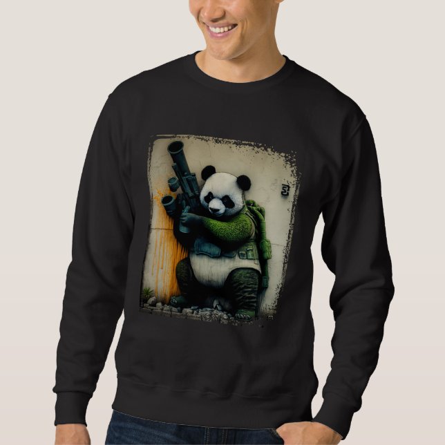 Sweatshirt Panda Warrior Holding Rocket Launcher Distressed W (Devant)