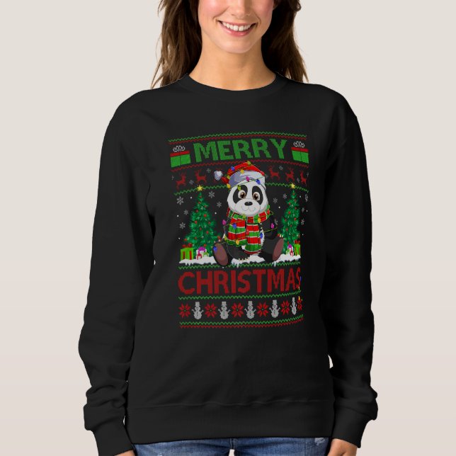 Sweatshirt Panda  Xmas Tree Lights Ugly Santa Panda Christmas (Devant)