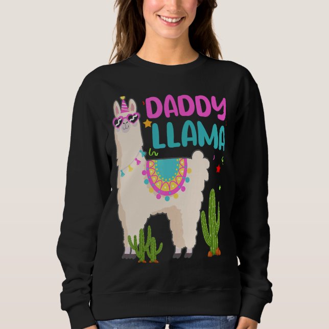 Sweatshirt Papa De L'Anniversaire Llama Girl Matching Famille (Devant)