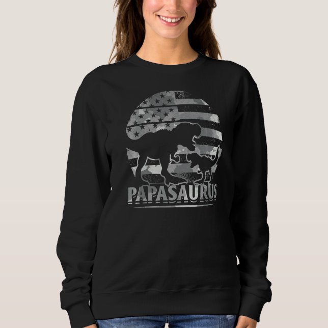 Sweatshirt Papa Saurus Drapeau américain Papa Dinosaur Papa (Devant)