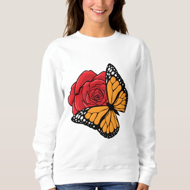Sweatshirt Papillon avec Rose (Devant)