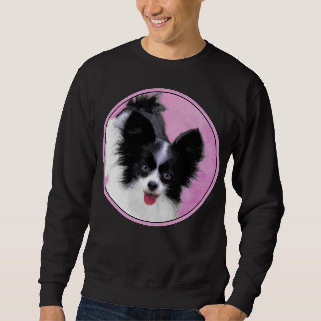 Sweatshirt Papillon (blanc et noir) Peinture - Chien Art (Devant)