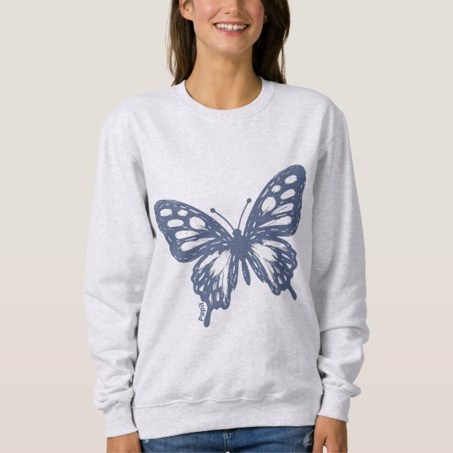 Sweatshirt Papillon Bleu Minimal Art de la Nature par Papil (Devant)