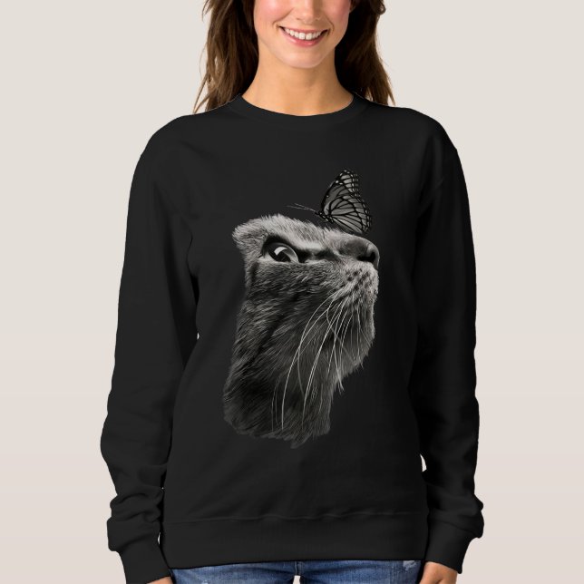 Sweatshirt Papillon de chat noir adorable (Devant)
