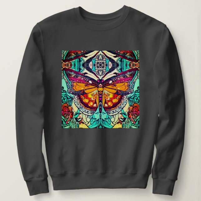 Sweatshirt Papillon et motif de batik de médaillon en orange (Design devant)