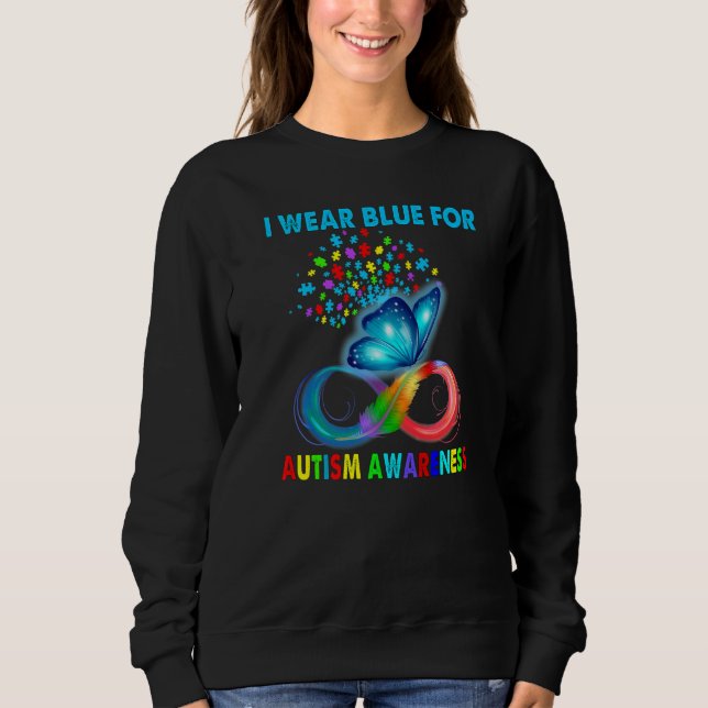 Sweatshirt Papillon Je Porte Bleu Pour La Sensibilisation sur (Devant)