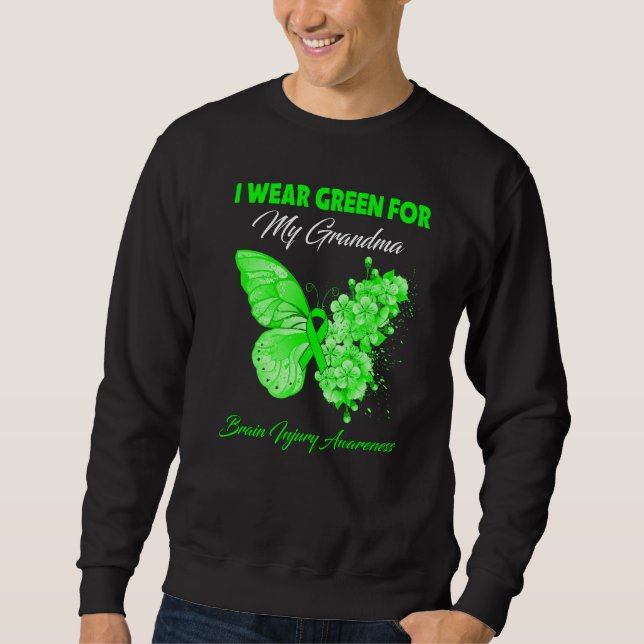 Sweatshirt Papillon Je Porte Vert Pour Ma Grand-Mère Blessure (Devant)