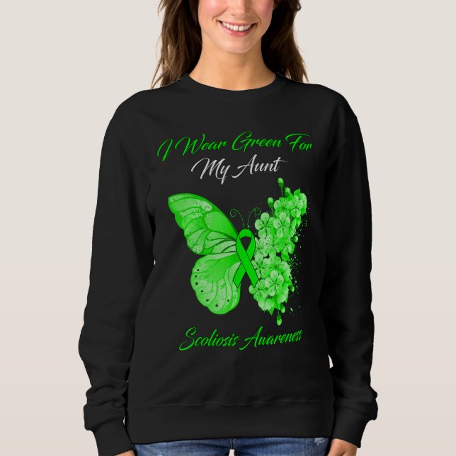 Sweatshirt Papillon Je Porte Vert Pour Ma Tante Scoliose Awar (Devant)
