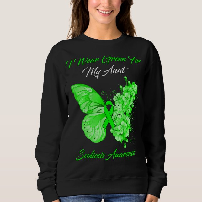Sweatshirt Papillon Je Porte Vert Pour Ma Tante Scoliose Awar (Devant)