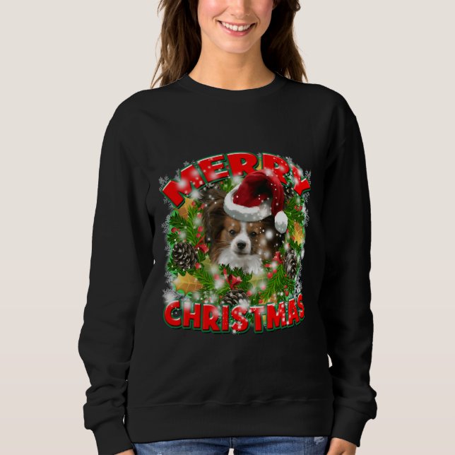 Sweatshirt Papillon Joyeux Noël Pour Maman Chien Papa (Devant)