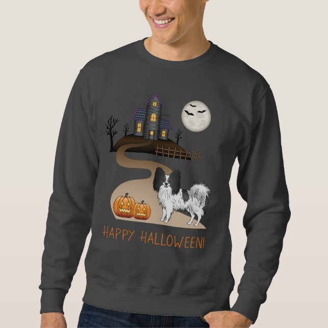 Sweatshirt Papillon noir et blanc & Maison hantée Halloween (Devant)