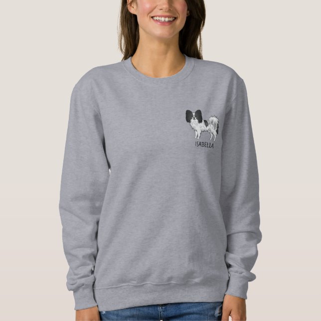 Sweatshirt Papillon noir et blanc mignon chien avec texte per (Devant)