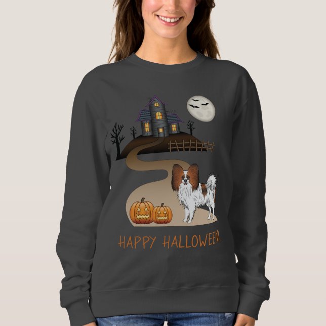 Sweatshirt Papillon Sable Rouge et Maison Hantée d'Halloween (Devant)