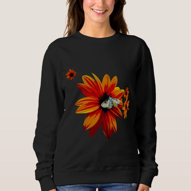 Sweatshirt Papillon sur Fleur Orange Fierté - Bold Nature Art (Devant)