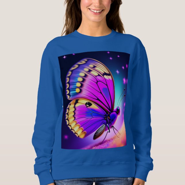 Sweatshirt papillon violet et rose (Devant)