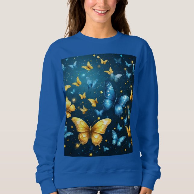 Sweatshirt Papillons Bleus Et Jaunes Volant, (Devant)