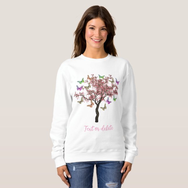 Sweatshirt Papillons Et Arbre À Fleurs Personnalisés (Devant entier)