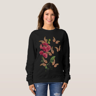 Sweatshirt Papillons Et Fleur De Pois Doux Noir