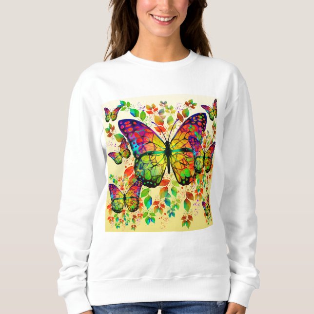 SWEATSHIRT PAPILLONS PRINTANIERS NATURE COLORÉE (Devant)