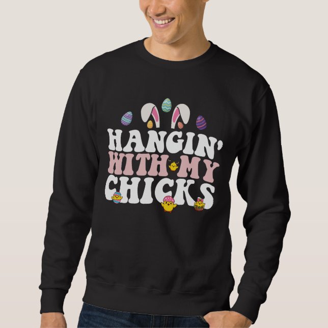 Sweatshirt Pâques avec mes poules Bunny Groovy Rétro (Devant)