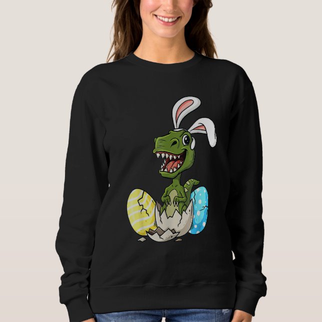 Sweatshirt Pâques Jour T Rex Avec Lapin Oreilles Oeufs Garçon (Devant)
