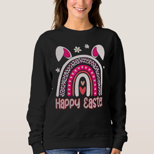 Sweatshirt Pâques Joyeux léopard de Pâques Rainbow Bunny Oeuf (Devant)