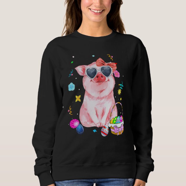 Sweatshirt Pâques Lapin Printemps Cochon Bow Oeufs Chasse Pan (Devant)