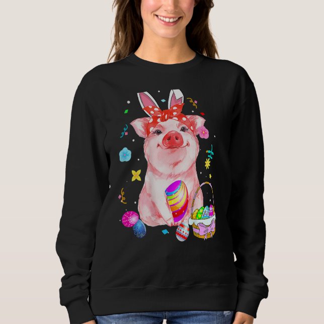 Sweatshirt Pâques Lapin Printemps Cochon Bow Oeufs Chasse Pan (Devant)