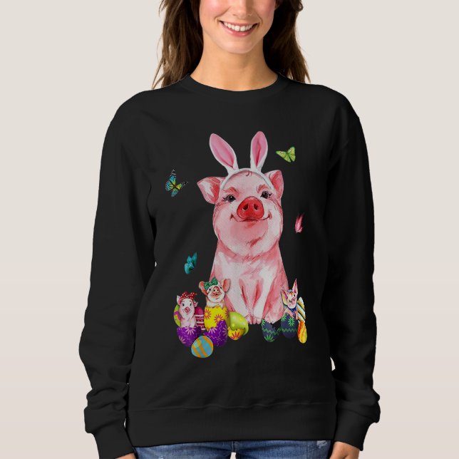 Sweatshirt Pâques Lapin Printemps Cochon Bow Panier de chasse (Devant)