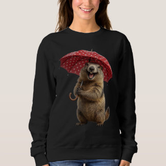 Sweatshirt Parapluie à pois rouges de marmotte humanisée